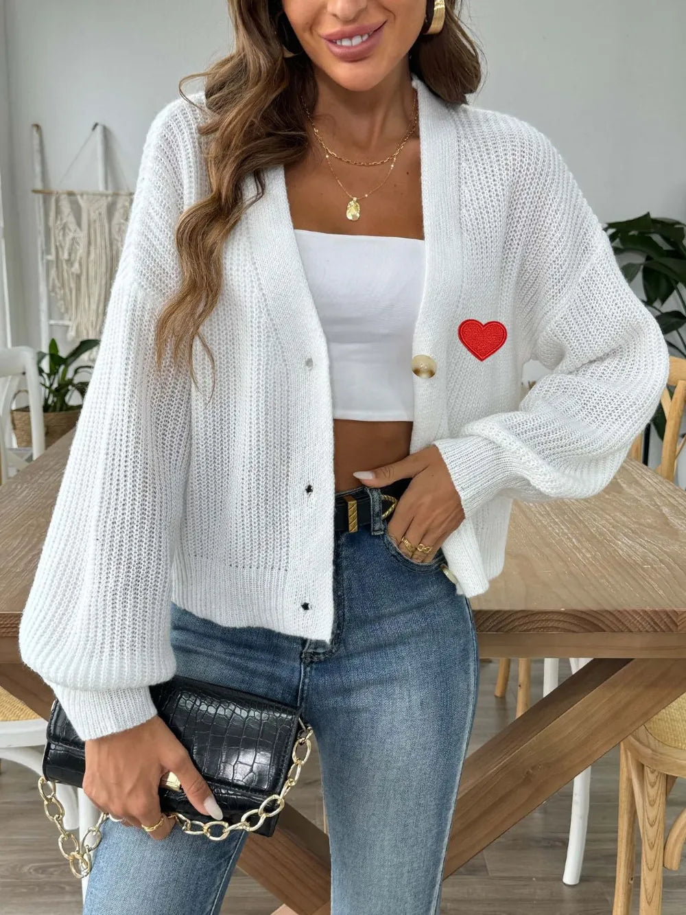 Women's Autumn/Winter New Collection Love Stickers Short Button Jacket Sweater - LaTezza Online Shop