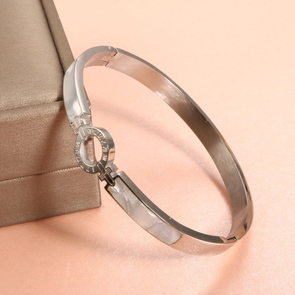 White Shell Roman Numeral Bangles & Bracelet - LaTezza Online Shop
