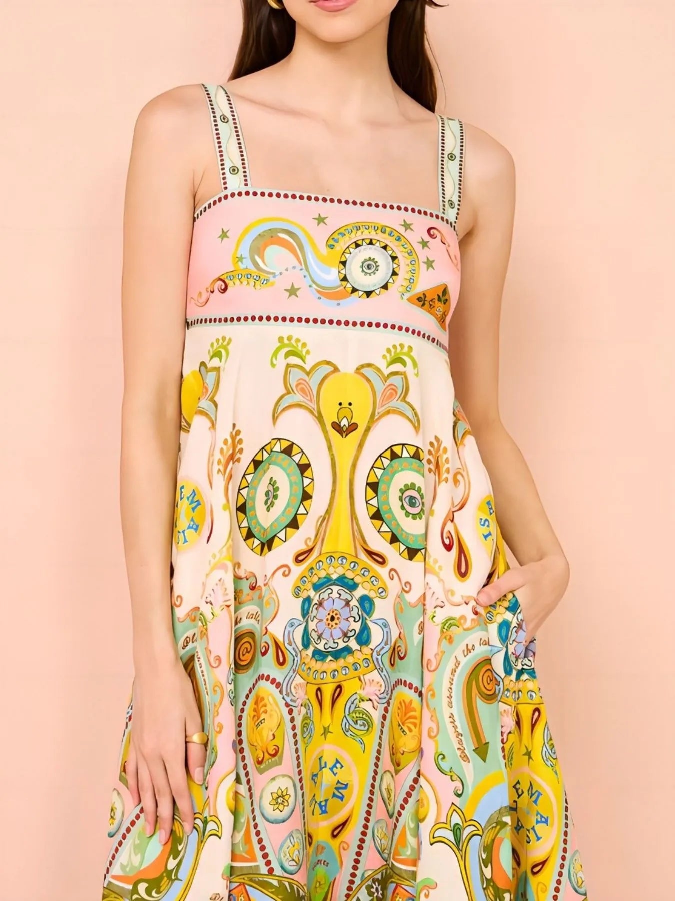 Paisley Print Square Neck Summer Dress