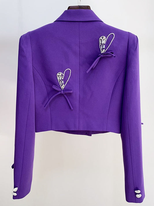 High-End Rhinestone Heart Button Bow Loose Suit Jacket Sweet Suit - LaTezza Online Shop