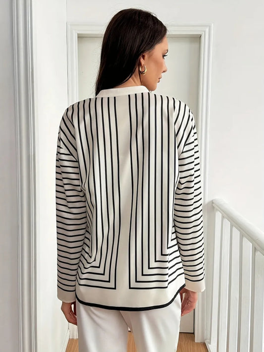 Striped Mock Neck Long Sleeve Shirt - LaTezza Online Shop