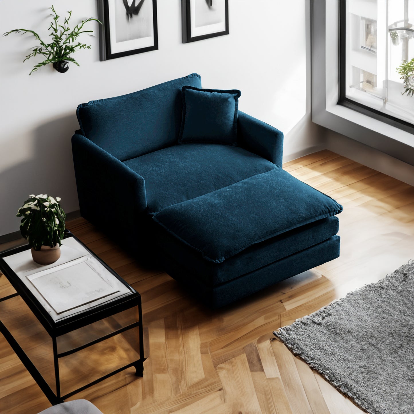 Ottoman modern style chair, living room club chair Chenille cushioned armchair, bedroom reading chair, blue - LaTezza Online Shop