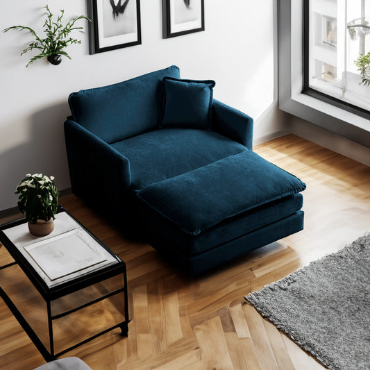 Ottoman modern style chair, living room club chair Chenille cushioned armchair, bedroom reading chair, blue - LaTezza Online Shop
