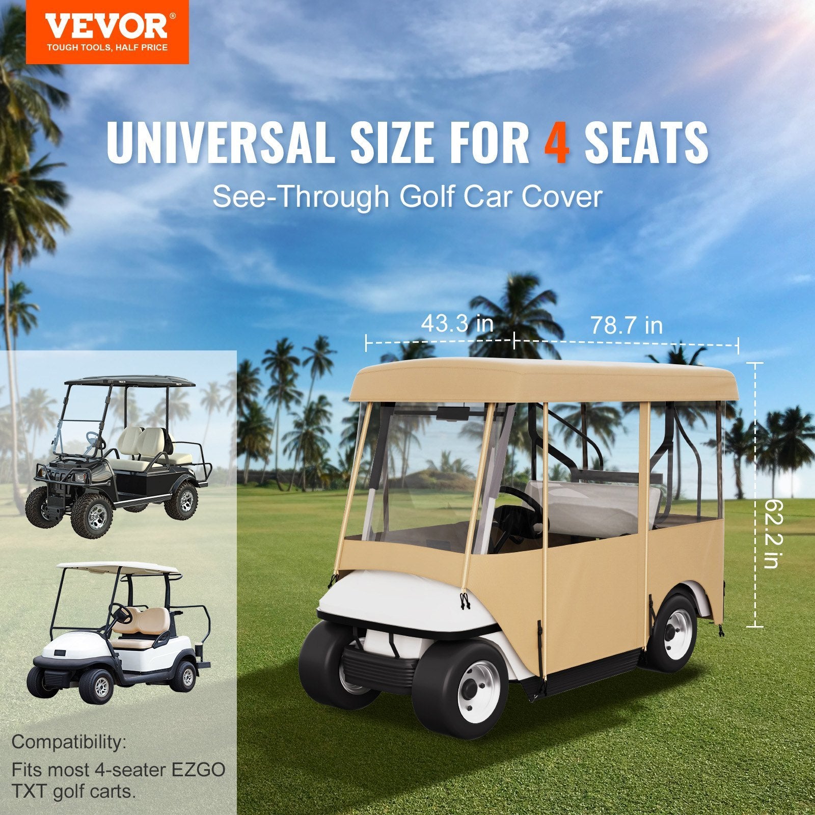 VEVOR Golf Cart Enclosure  Cover 4 Sided Fairway Deluxe 300D Waterproof With Transparent Windows - LaTezza Online Shop