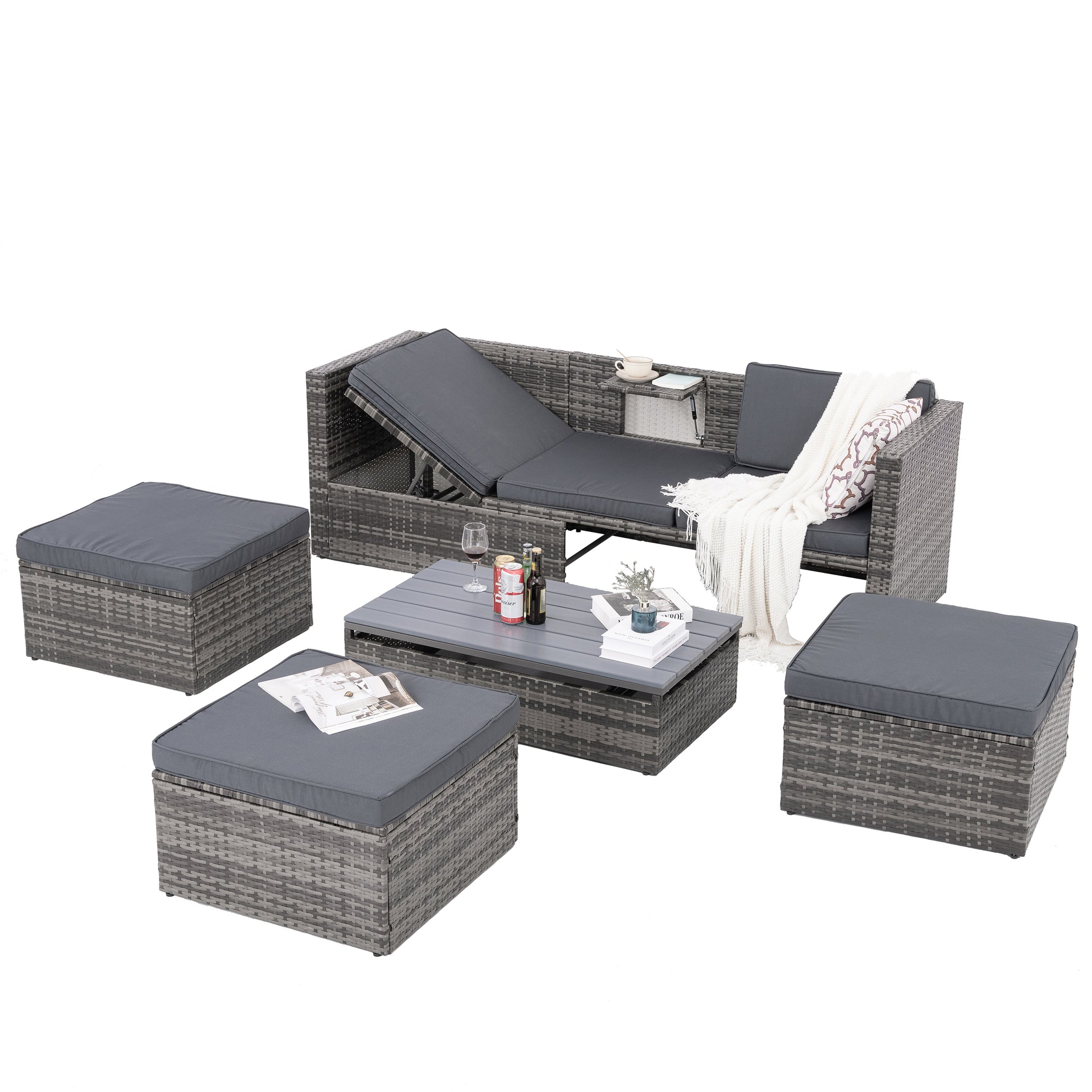 Patio Furniture, Outdoor Furniture, Seasonal PE Wicker Furniture,5 Set Wicker Furniture With Plywood Coffee Table - LaTezza Online Shop