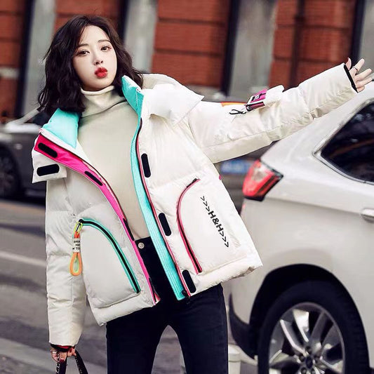 Down Jacket Women's Short Production Long Winter Coat Shiny Loose Contrast Color Hooded Down Jacket - LaTezza Online Shop