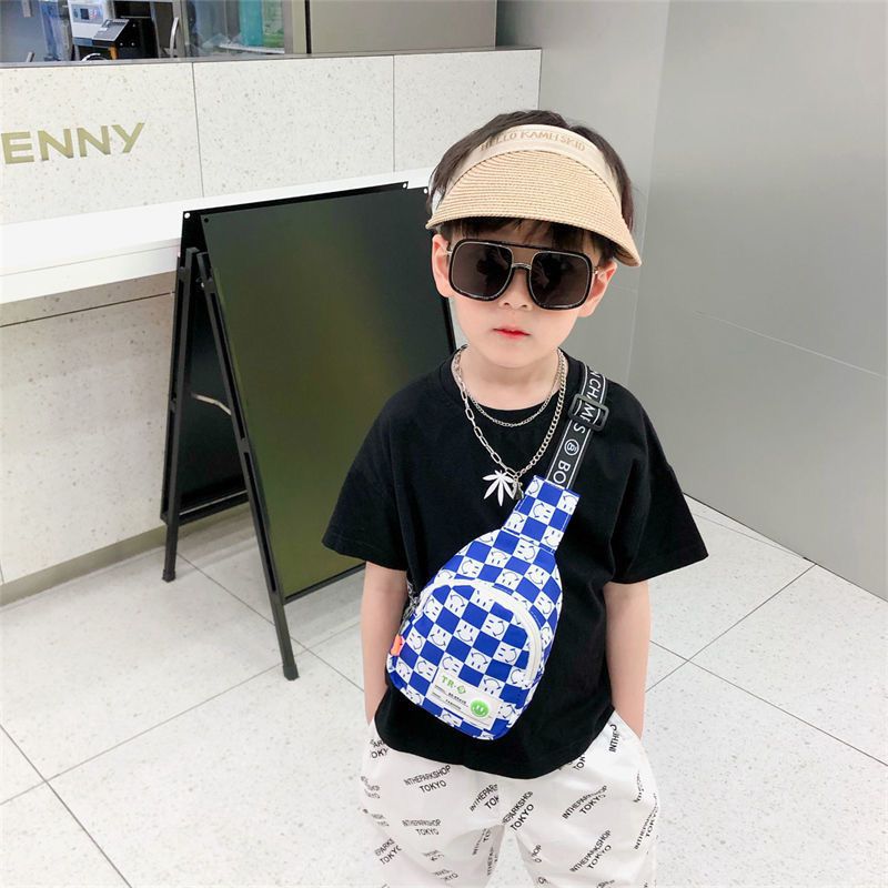 Kids Chest Bag New Plaid Contrast Color Lightweight Children's Messenger Bag Outdoor Play Cool Shoulder Bag Waist Bag - LaTezza Online Shop