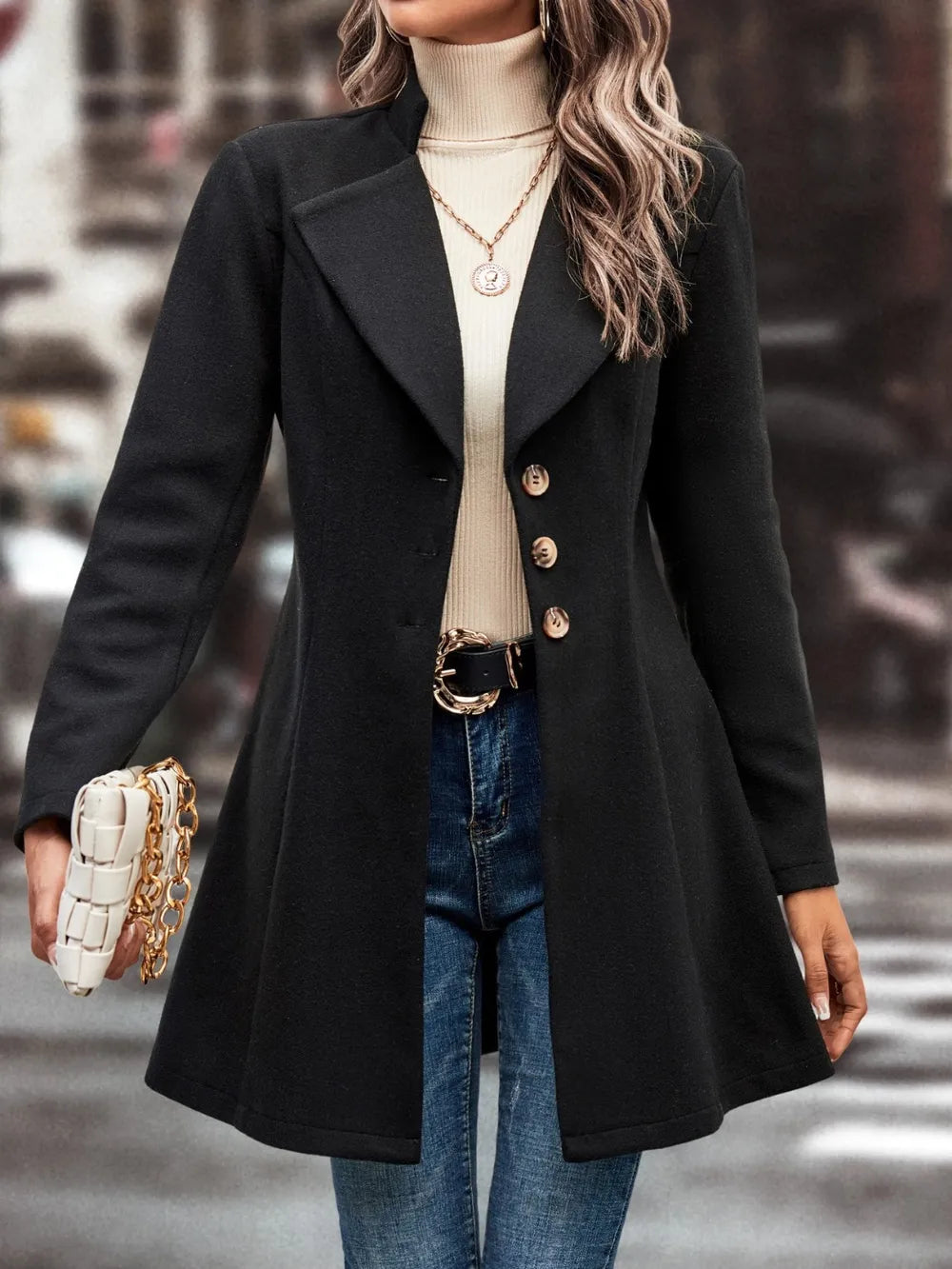 Women's autumn and winter collar slim fit woolen fabric solid color fashionable temperament jacket - LaTezza Online Shop