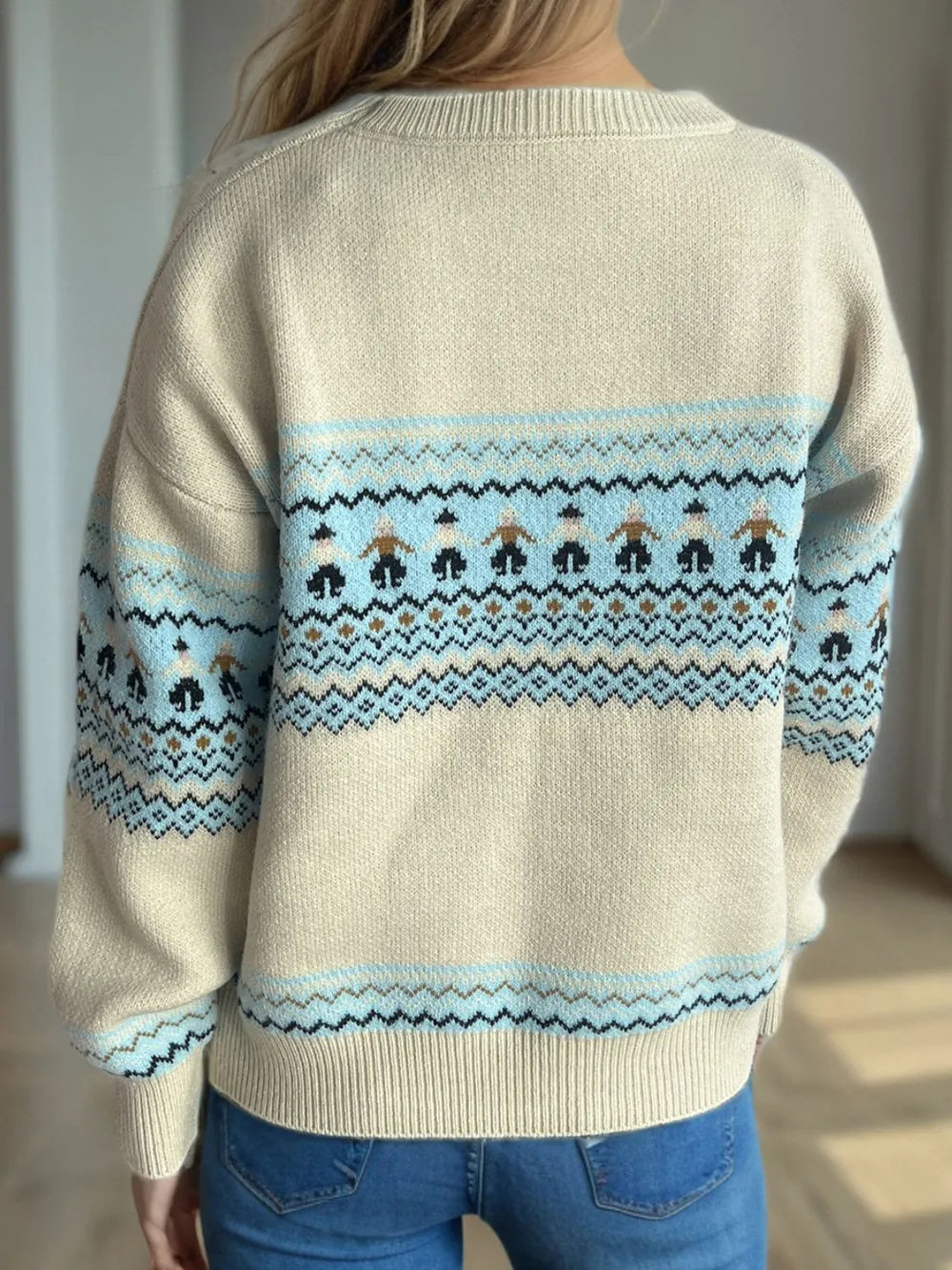Contrast Round Neck Dropped Shoulder Sweater - LaTezza Online Shop
