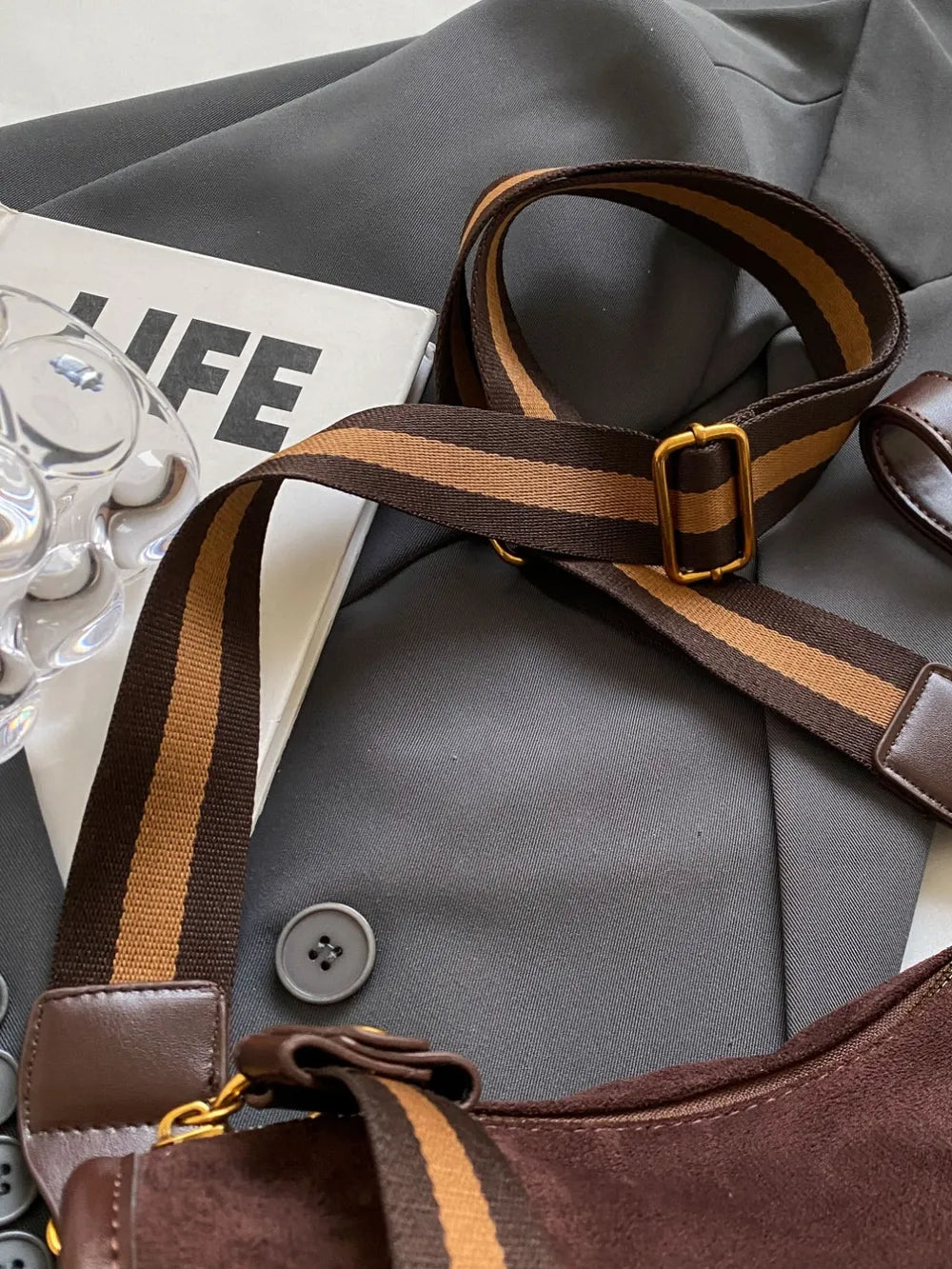 Suede Adjustable Strap Shoulder Bag - LaTezza Online Shop