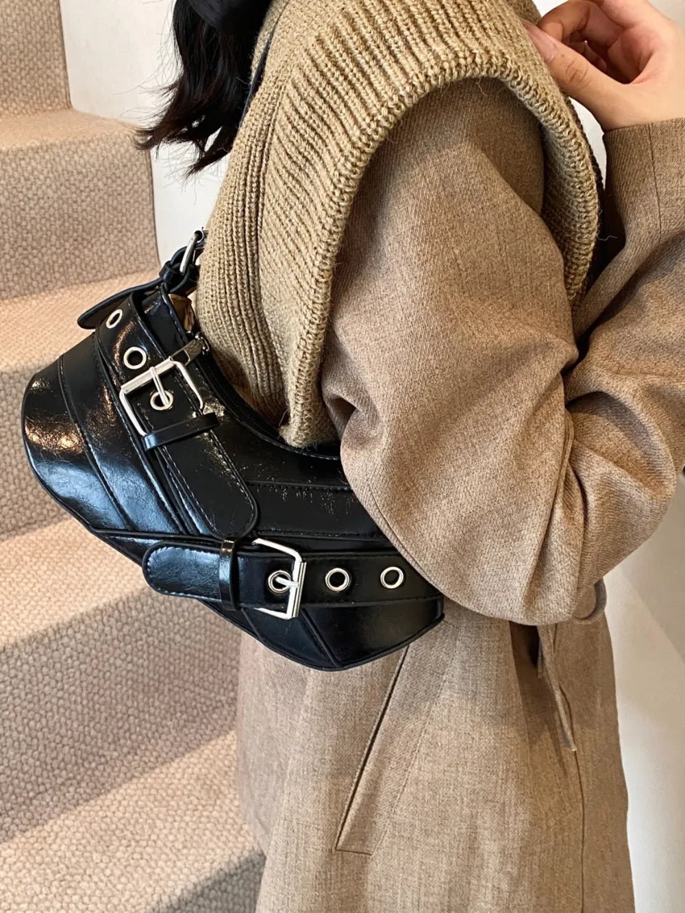 PU Leather Buckle Shoulder Bag - LaTezza Online Shop