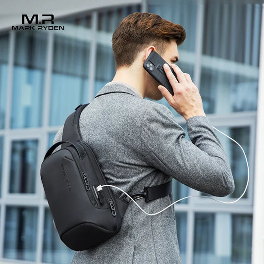 Mark Ryden Shoulder Bag For Men Water-repellent Sports Chest Bag Anti-theft Crossbody Bags USB Charging Messenger Bag