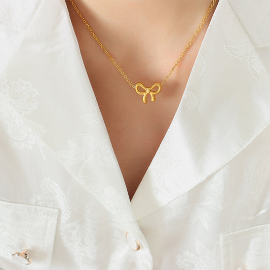 Gold-Plated Titanium Steel Bow Pendant Necklace - LaTezza Online Shop