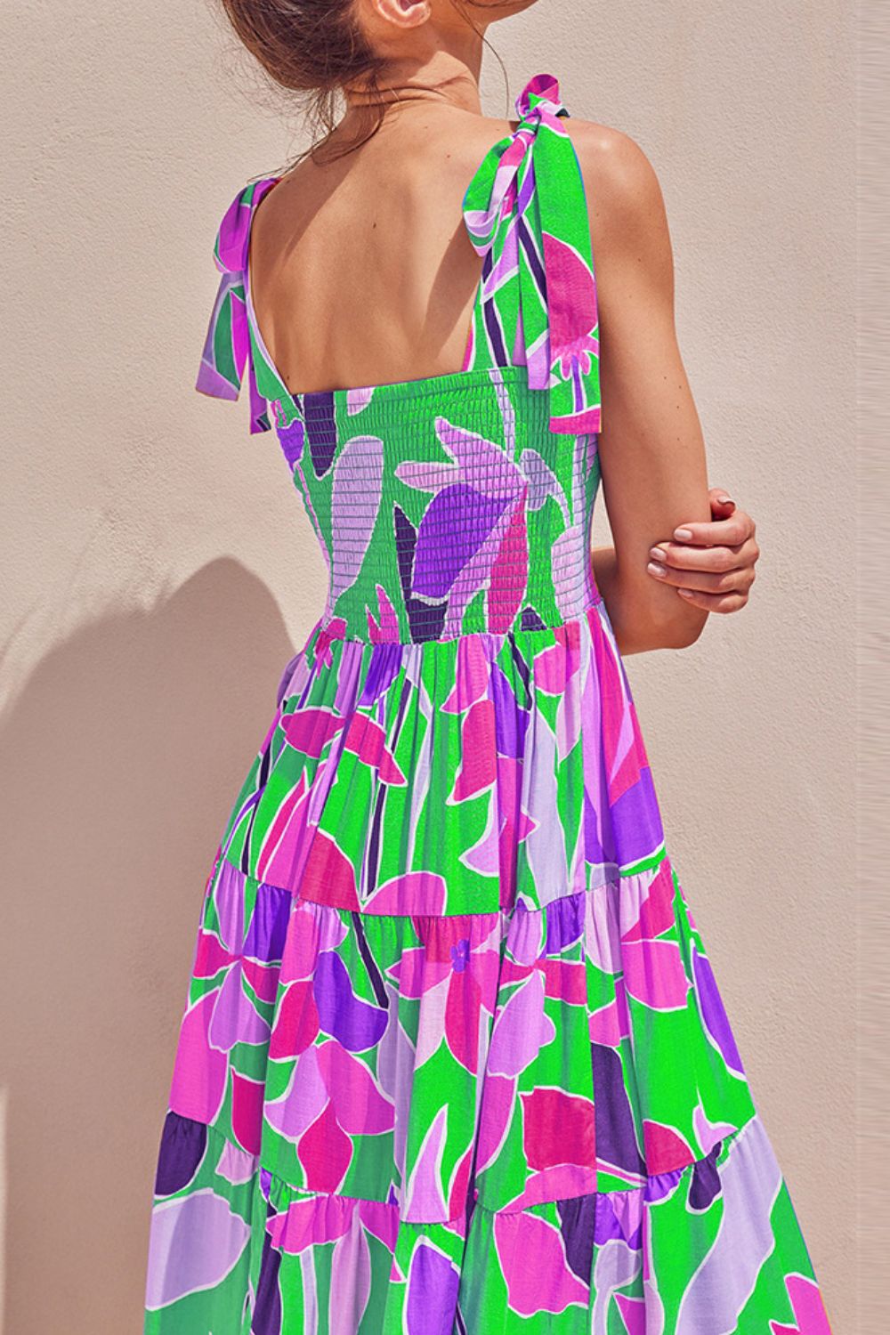 Floral Tie-Shoulder Smocked Midi Dress - LaTezza Online Shop