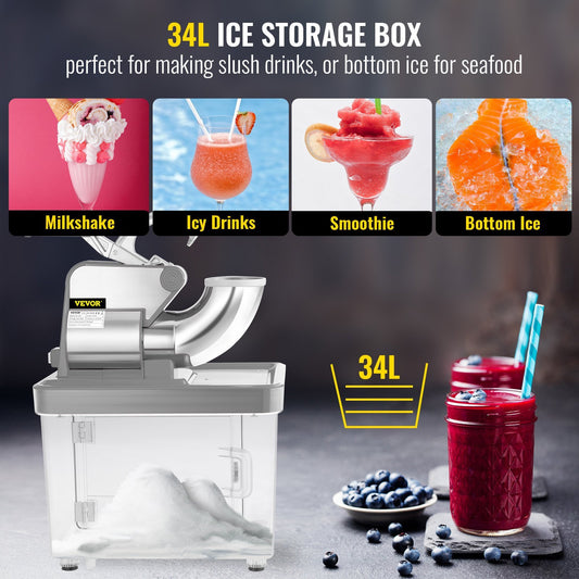 VEVOR 110V Commercial Ice Crusher , ETL Approved 300W Electric Snow Cone Machine With Dual Blades, Stainless Steel Shaved Ice Machine With Safety - LaTezza Online Shop