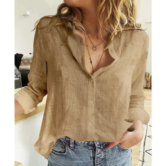 Cotton Linen Leisure Shirts Button Lapel Cardigan Top Lady Loose Long Sleeve Oversized Shirt Womens Blouses spring Blusas Mujer - LaTezza Online Shop