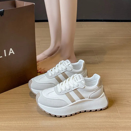 Side Striped Lace Up Platform Athletic Sneakers - LaTezza Online Shop
