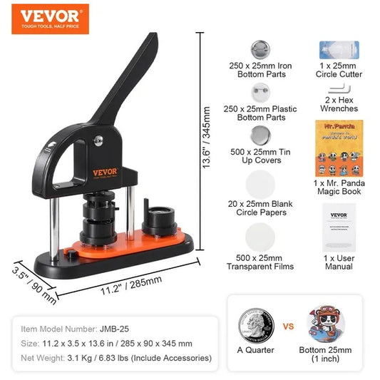 Button Maker Machine, 0.98 Inch 25mm Pin Maker With 500pcs Button Parts - LaTezza Online Shop
