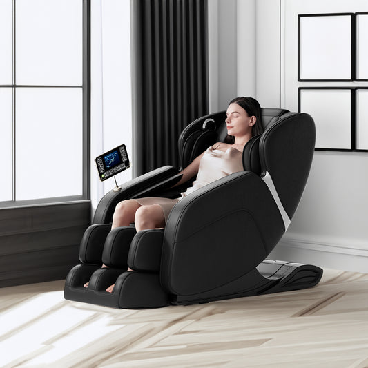 Full body deep tissue massage chair, foot massage, 8 fixed massage rollers, touch screen suitable for 5.1-5.75 feet high (black) - LaTezza Online Shop