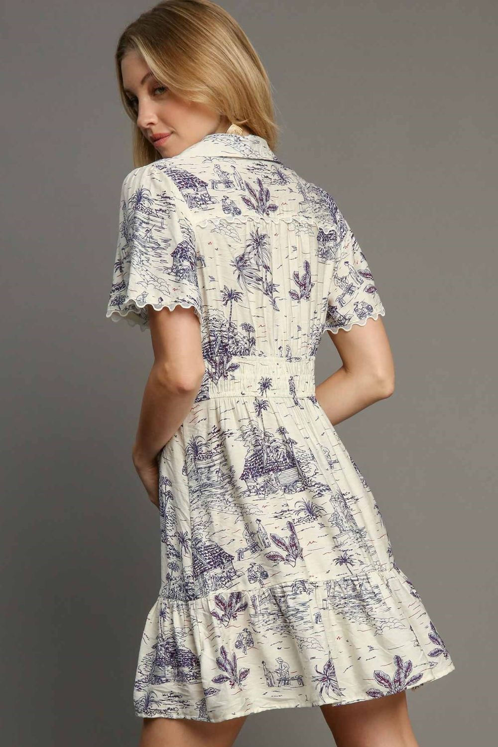 Umgee Full Size Landscape Print Collared Mini Dress Plus Size - LaTezza Online Shop