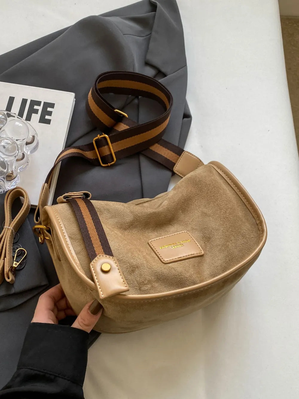 Suede Adjustable Strap Shoulder Bag - LaTezza Online Shop