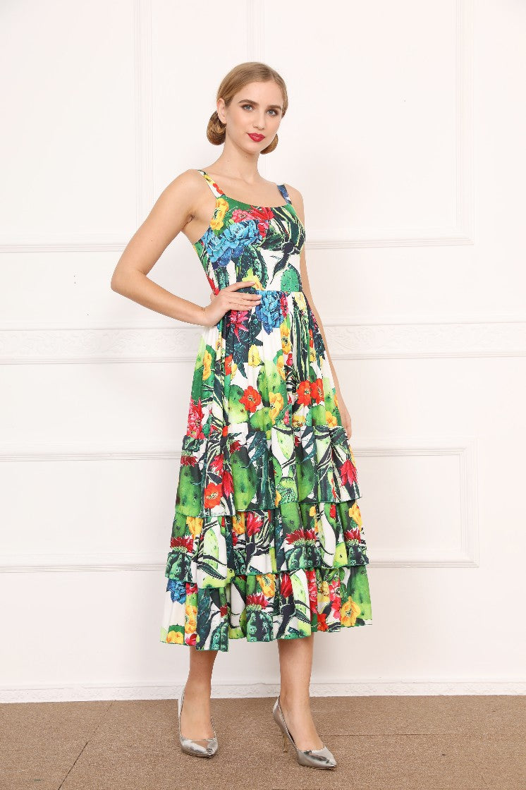 Spring And Summer New Cactus Suspender Dress Cake Cotton Women's Dress - LaTezza Online Shop