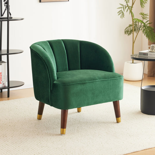 Green Upholstered Barrel Accent Chair With Wooden Legs - LaTezza Online Shop