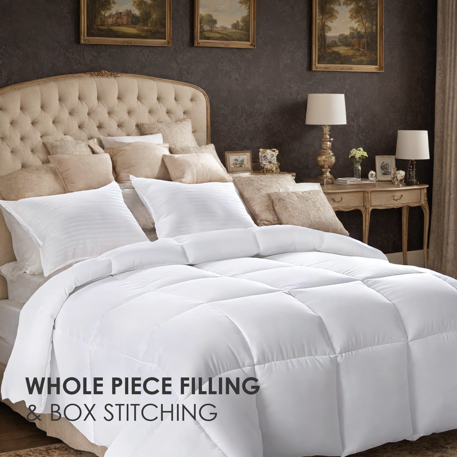 All-polyester Brushed Single Quilt Core Lattice Quilting With Microfiber Filling,  Suitable For All Seasons, Down Quilt Alternative, Breathable And Warm,  White Plaid, OKO-100 Certified, CPC  - LaTezza Online Shop