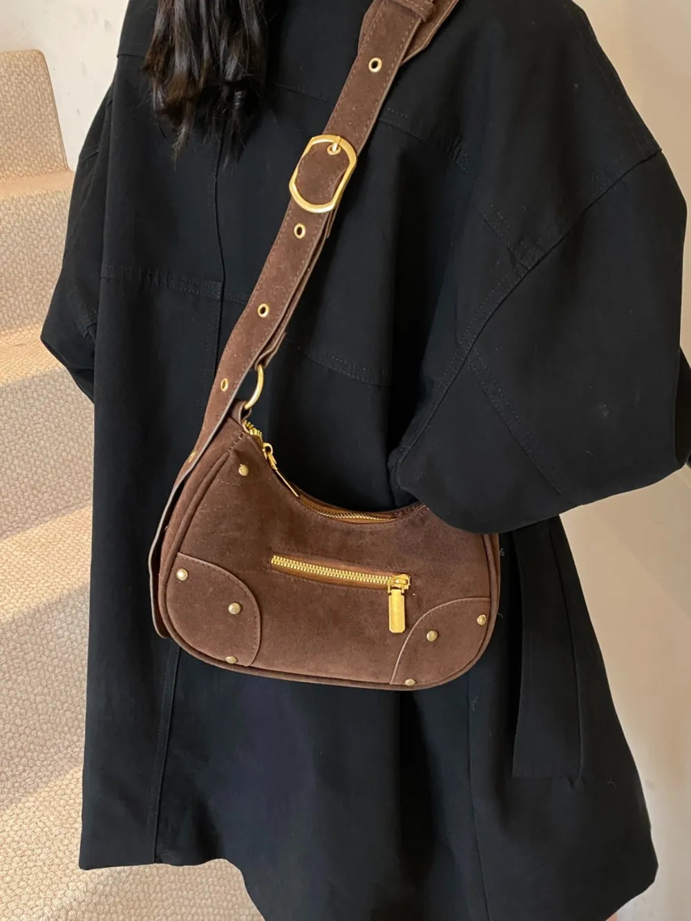 Small Suede Adjustable Strap Shoulder Bag - LaTezza Online Shop