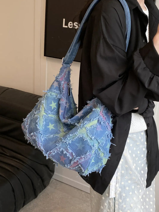 Raw Hem Denim Shoulder Bag - LaTezza Online Shop