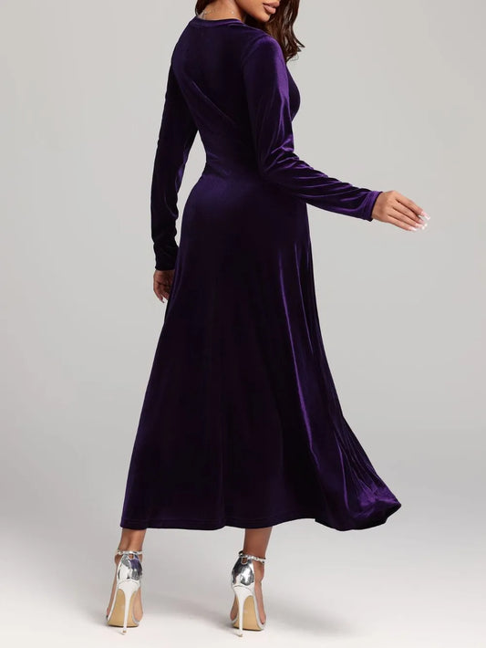 V-Neck Long Sleeve Velvet Dress - LaTezza Online Shop