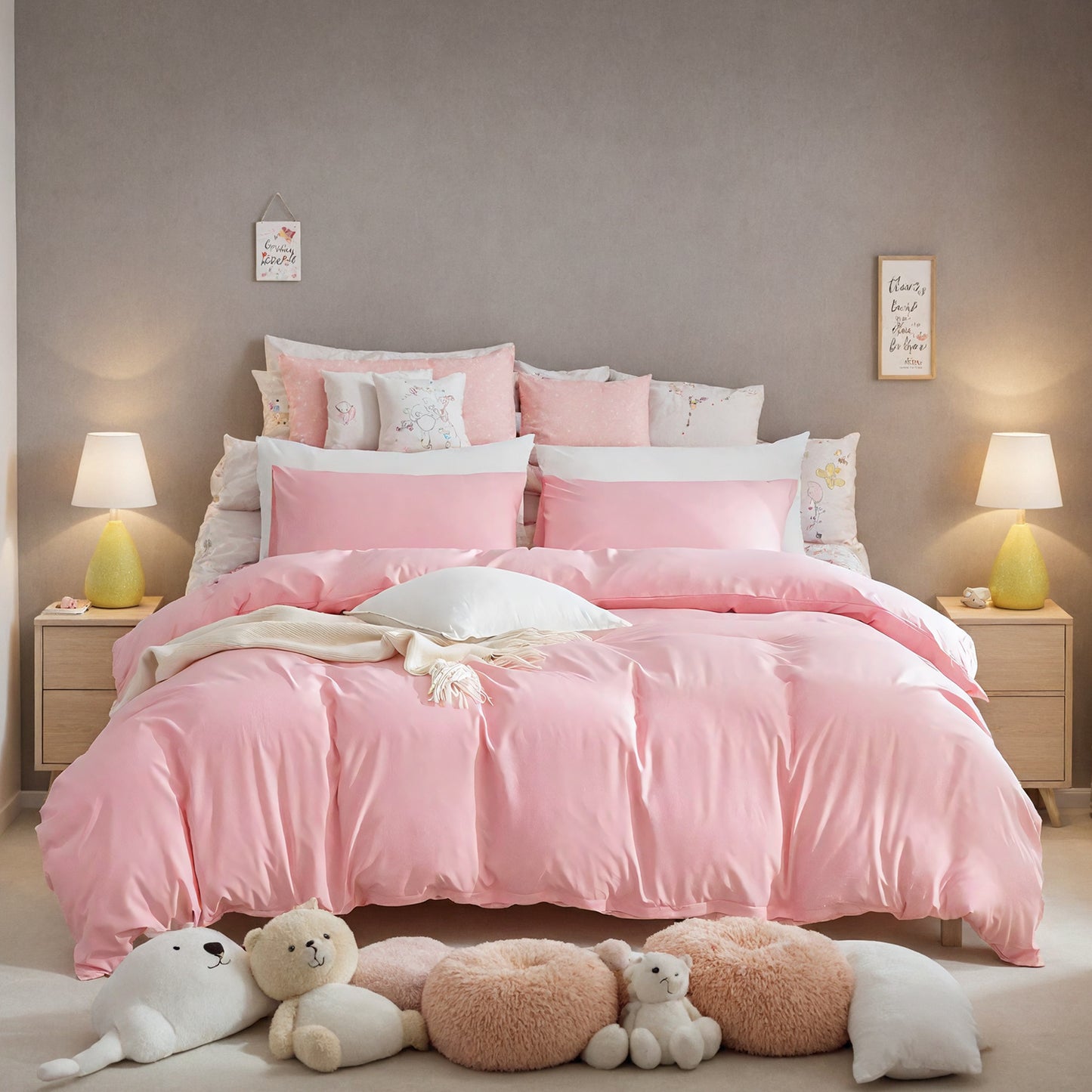 Three-piece Bedding Set With Solid Color Quilt Cover And Pillowcase Super Soft Microfiber Hotel Series Pink 