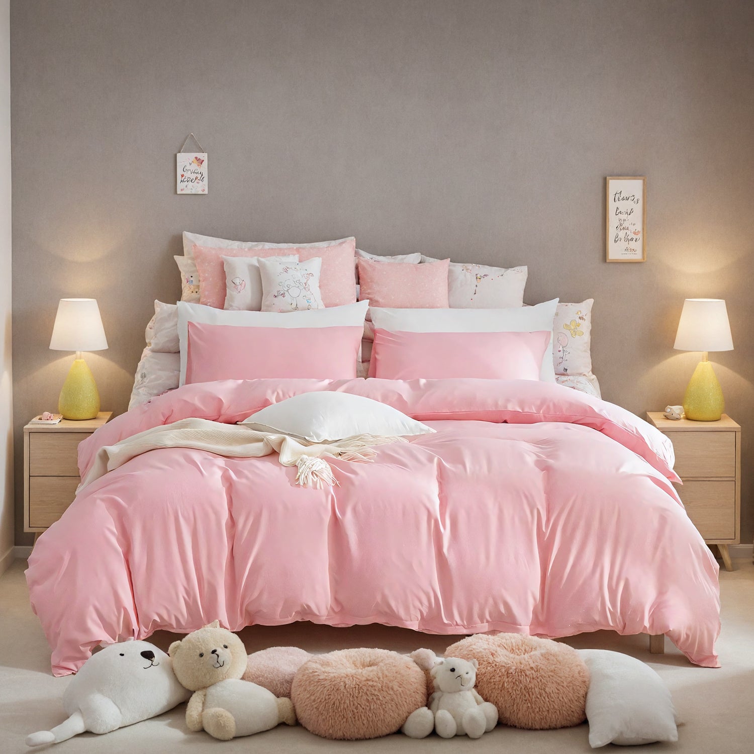 Three-piece Bedding Set With Solid Color Quilt Cover And Pillowcase Super Soft Microfiber Hotel Series Pink 