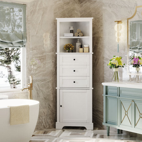 White Triangular Tall Cabinet With 3 Drawers And Adjustable Shelves - LaTezza Online Shop