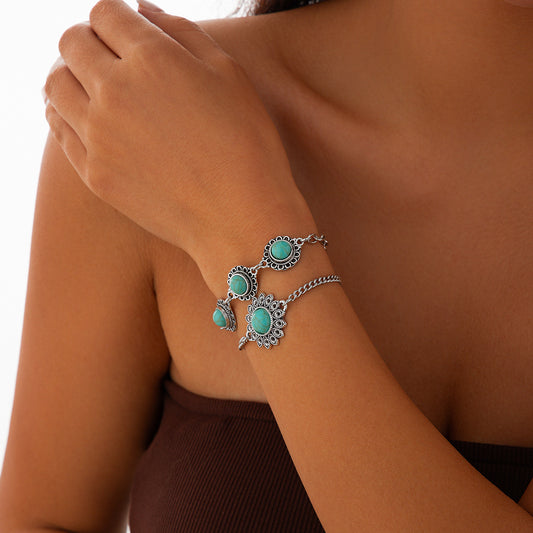 Ethnic style retro alloy turquoise bracelet Bohemian artistic bracelet set for women - LaTezza Online Shop