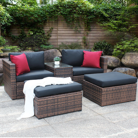 5 Pieces Outdoor Patio Garden Brown Wicker Sectional Sofa Set - LaTezza Online Shop