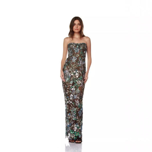 Fashionable blue sexy tube top slim fit embroidered tight sleeveless long hip-hugging dress - LaTezza Online Shop