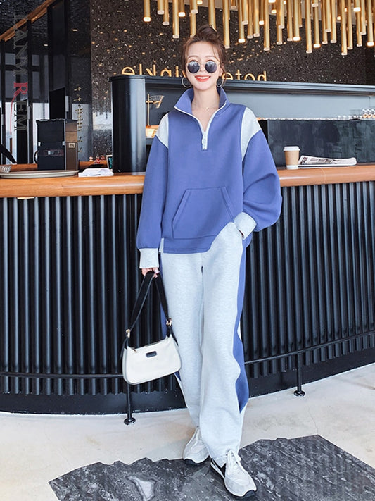 Contrast Color Zipper Sweatshirt With Loose Casual Pants 2 Pieces Set For Women Sprots Clothing Autumn New 2R4356 - LaTezza Online Shop