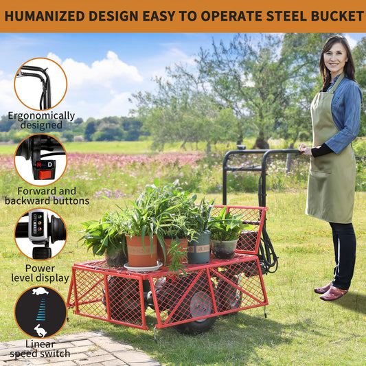 Wheelbarrow Utility Cart Electric Powered Cart 48V28Ah 500W Capacity 500lbs (230kg) Material Hauler 1000lbs Towing - LaTezza Online Shop