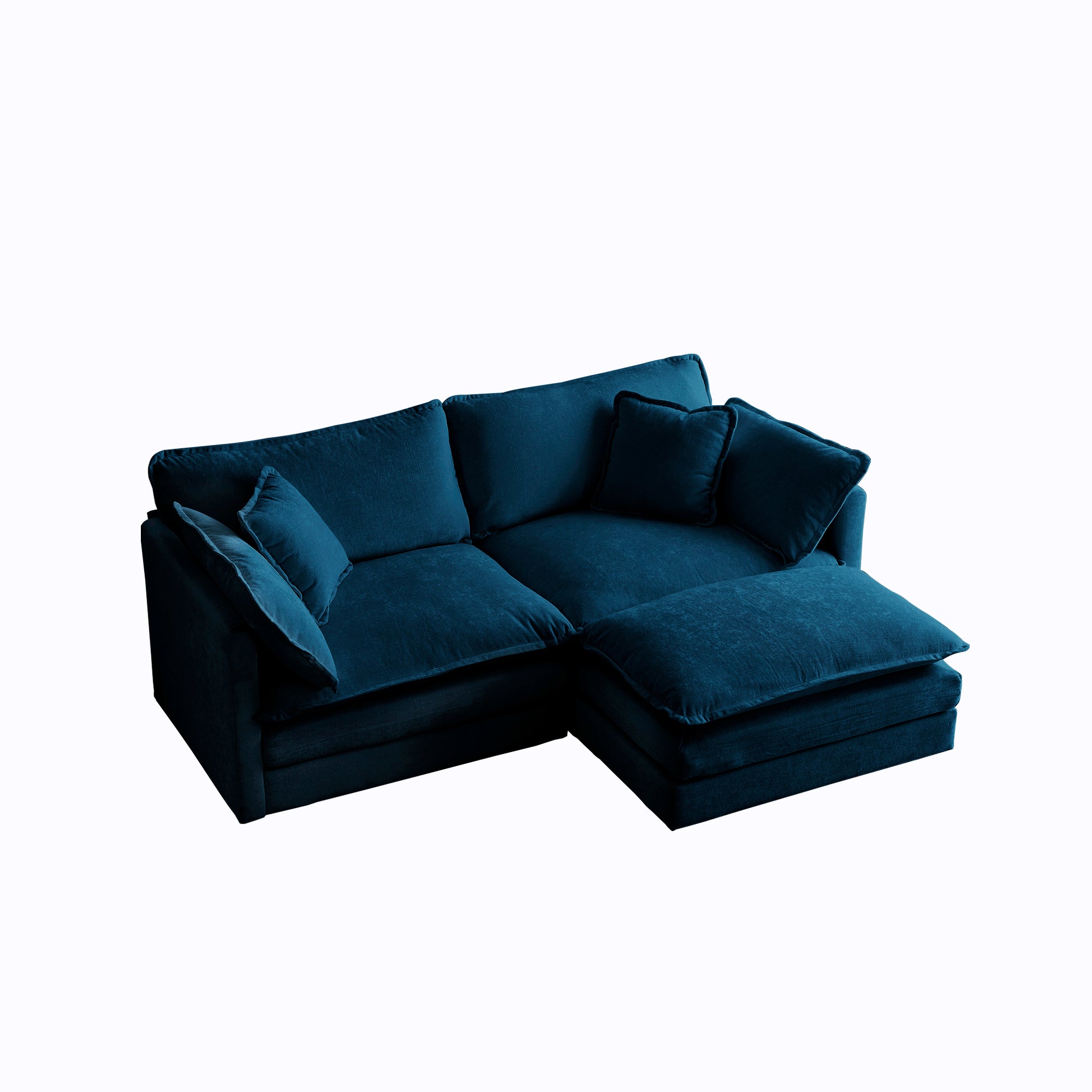 Chenille double sofa with 1 foot pedal, 2 seats L-shaped section, Ottoman style blue Chenille - LaTezza Online Shop