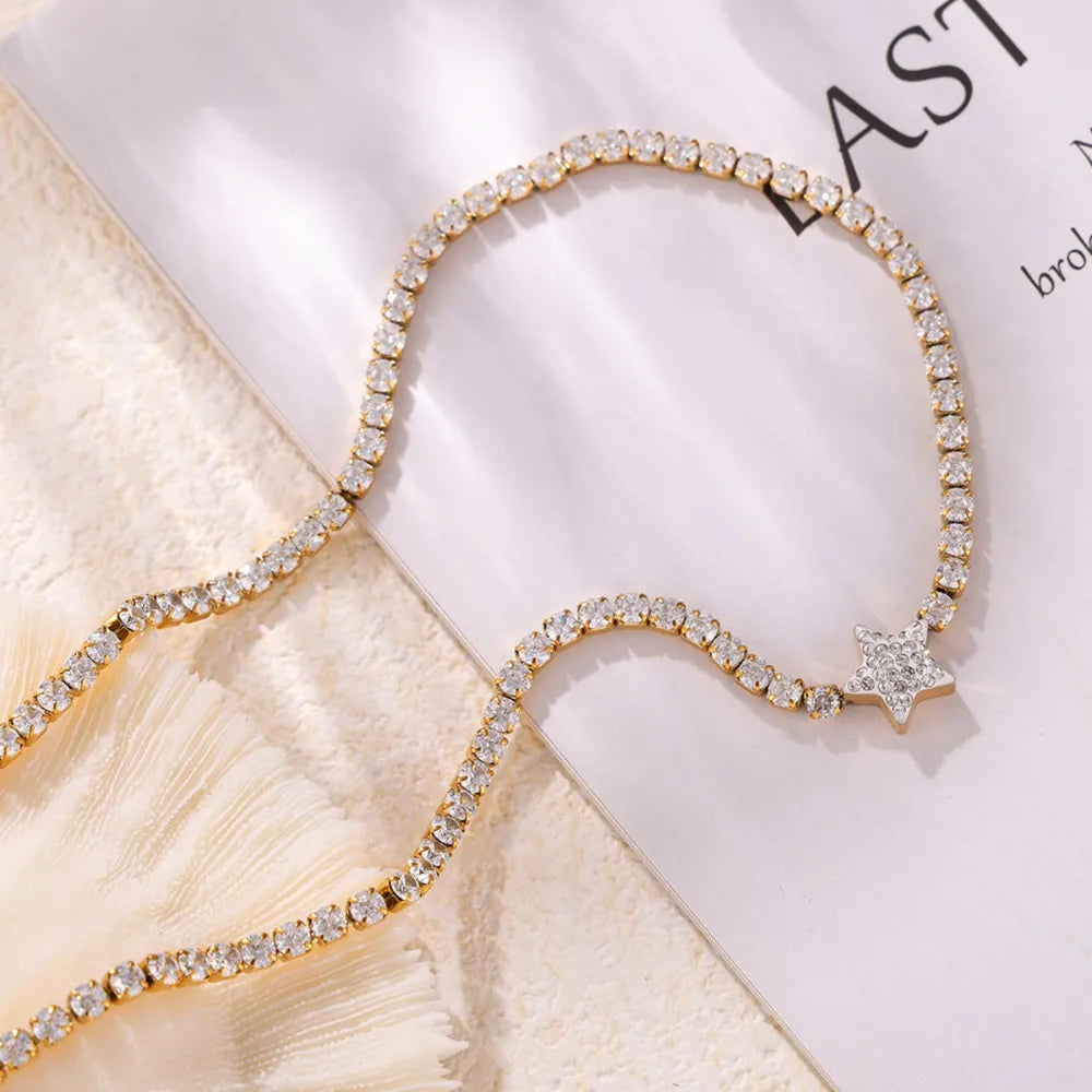 Zircon inlaid titanium steel tennis necklace star shaped pendant - LaTezza Online Shop
