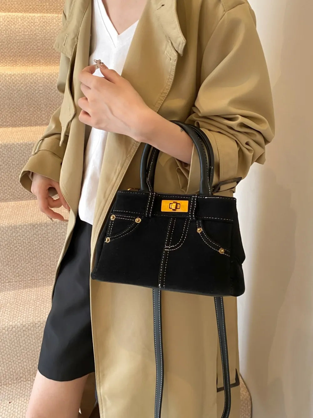 Suede Adjustable Strap Double-Use Handbag - LaTezza Online Shop