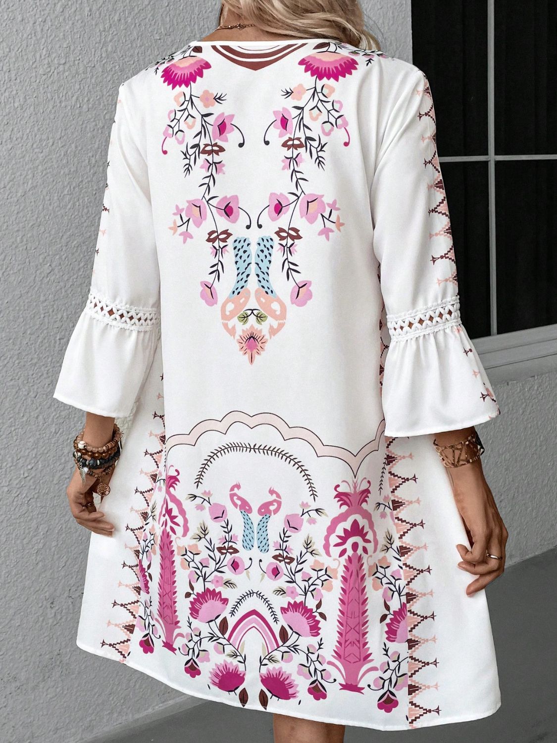 Summer Dress Lace Detail Printed Three-Quarter Sleeve Dress - LaTezza Online Shop