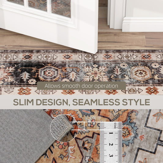 Area Rug 8x10, Machine Washable Rug, Non-Slip Boho Print Pattern Medallion Carpet For Living Room, Bedroom, Tawny Brown