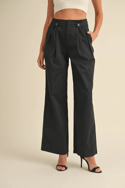 MABLE High Waist Front Pleated Detail Wide Leg Pants - LaTezza Online Shop