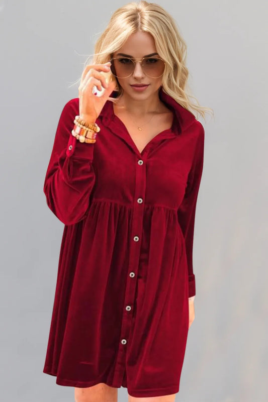 Mini Dress Collared Neck Long Sleeves - LaTezza Online Shop