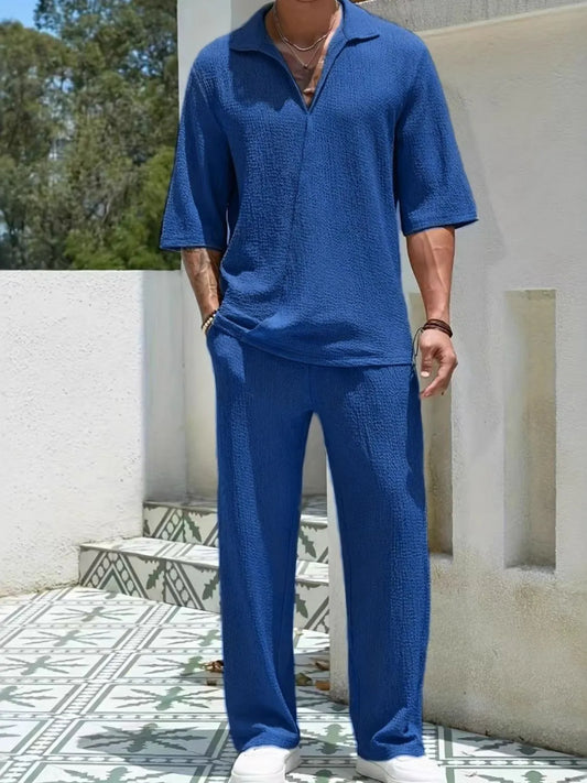 Men's Johnny Collar Half Sleeve Top and Pants Set - LaTezza Online Shop