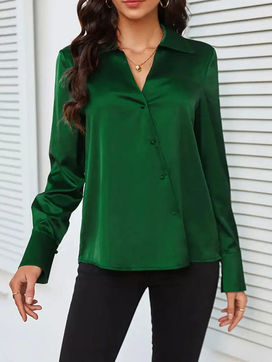 Button Up Collared Neck Long Sleeve Shirt - LaTezza Online Shop