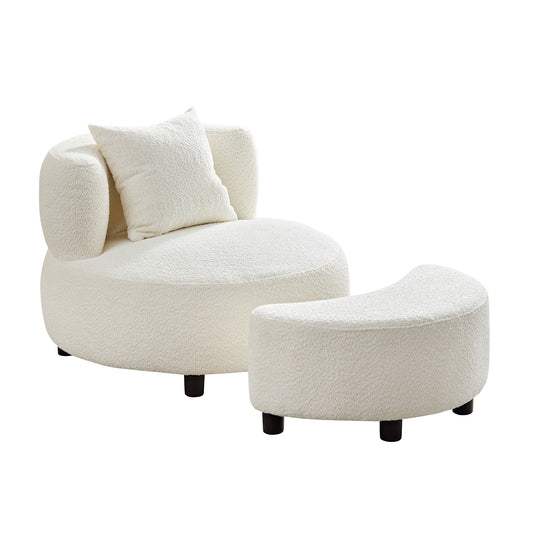 Modern Chair, Single Teddy Fabric Sofa with Ottoman Foot Rest for Living Room Bedroom and Office