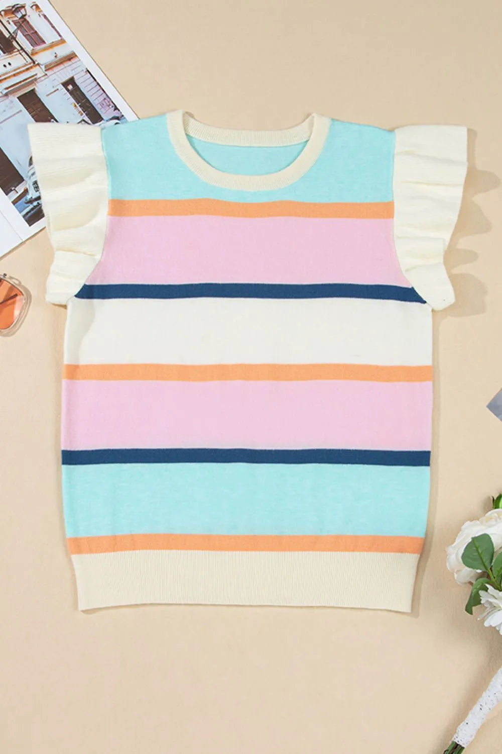 Color Block Round Neck Cap Sleeve Knit Top - LaTezza Online Shop